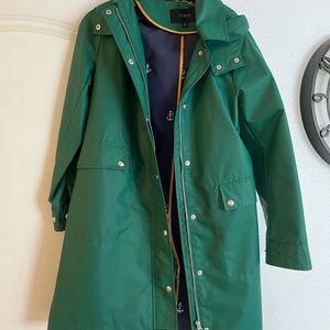 JCrew Raincoat Green Hooded XS